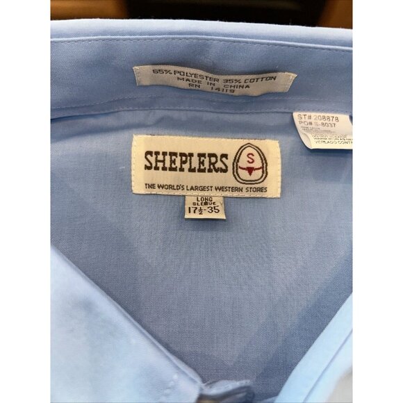 Sheplers Western Shirt Mens 17 1/2-35 XL Blue Pearl Snap Cowboy Rodeo Rancher - Picture 1 of 3